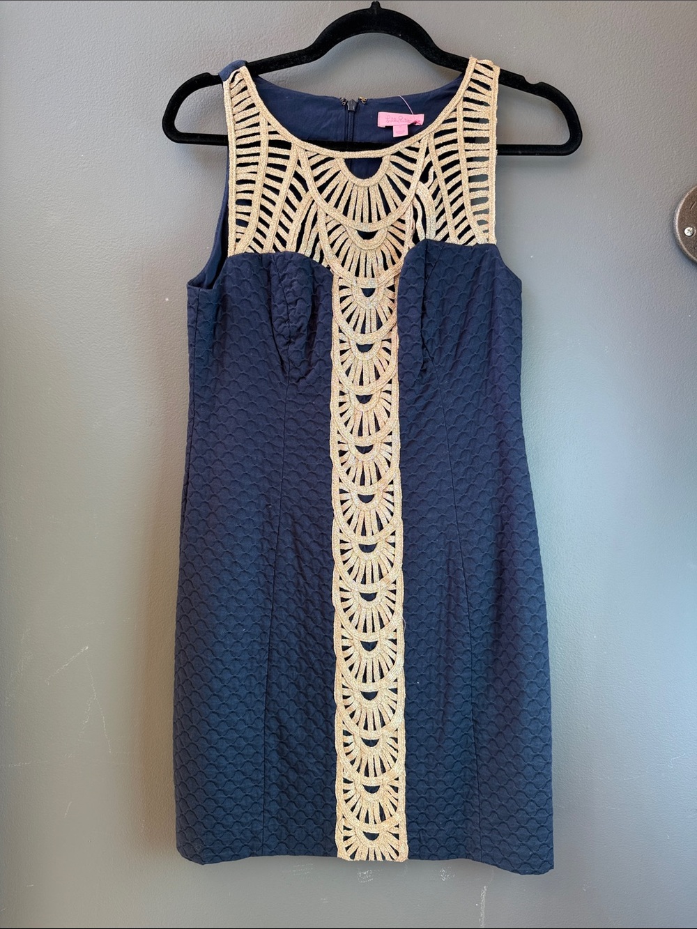 Lilly Pulitzer Navy Mini Dress with Gold Crochet Trim